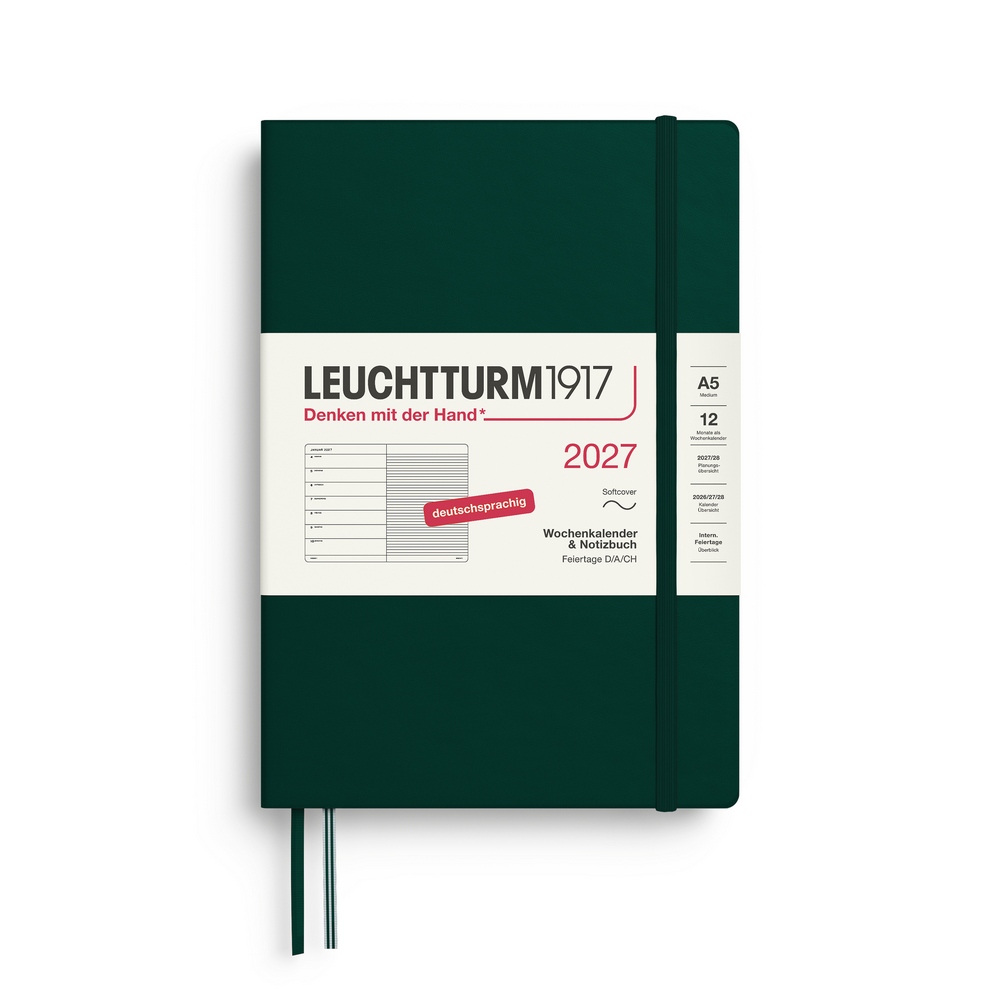 Leuchtturm1917 Kalender & Notizbuch 1 Woche auf 1 Seite 2027 Medium A5 Softcover Forest Green, liniert Leuchtturm1917 Kalender & Notizbuch 1 Woche auf 1 Seite 2027 Medium A5 Softcover Forest Green, liniert von Leuchtturm1917