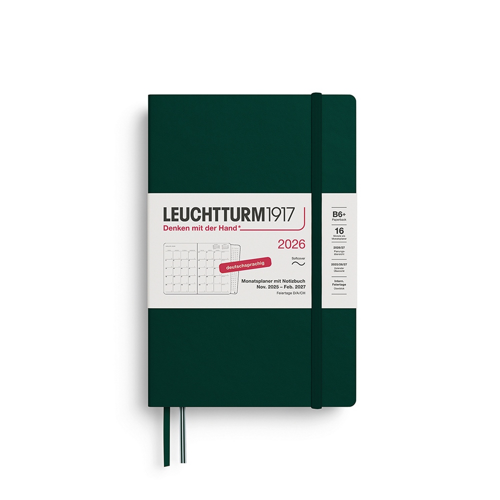 Leuchtturm1917 Monatsplaner & Notizbuch 2026 Paperback B6+ Softcover Forest Green von Leuchtturm1917