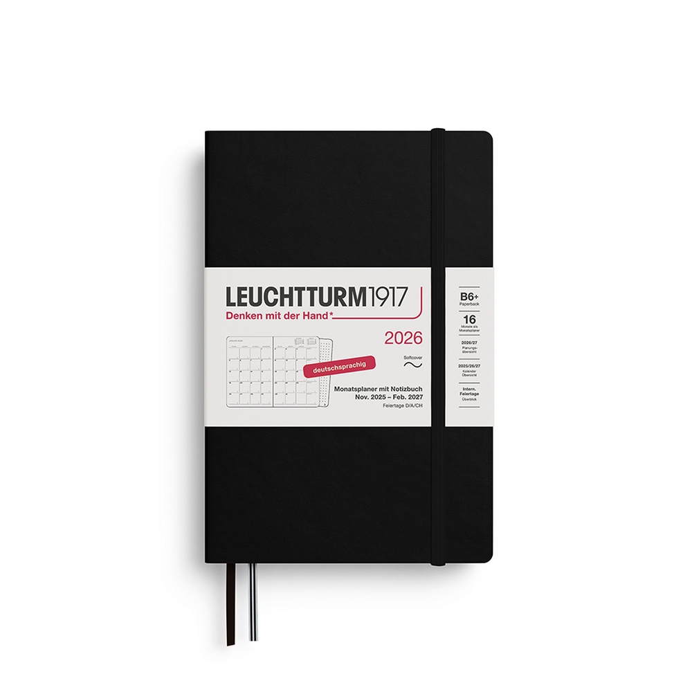Leuchtturm1917 Monatsplaner & Notizbuch 2026 Paperback B6+ Softcover Schwarz von Leuchtturm1917
