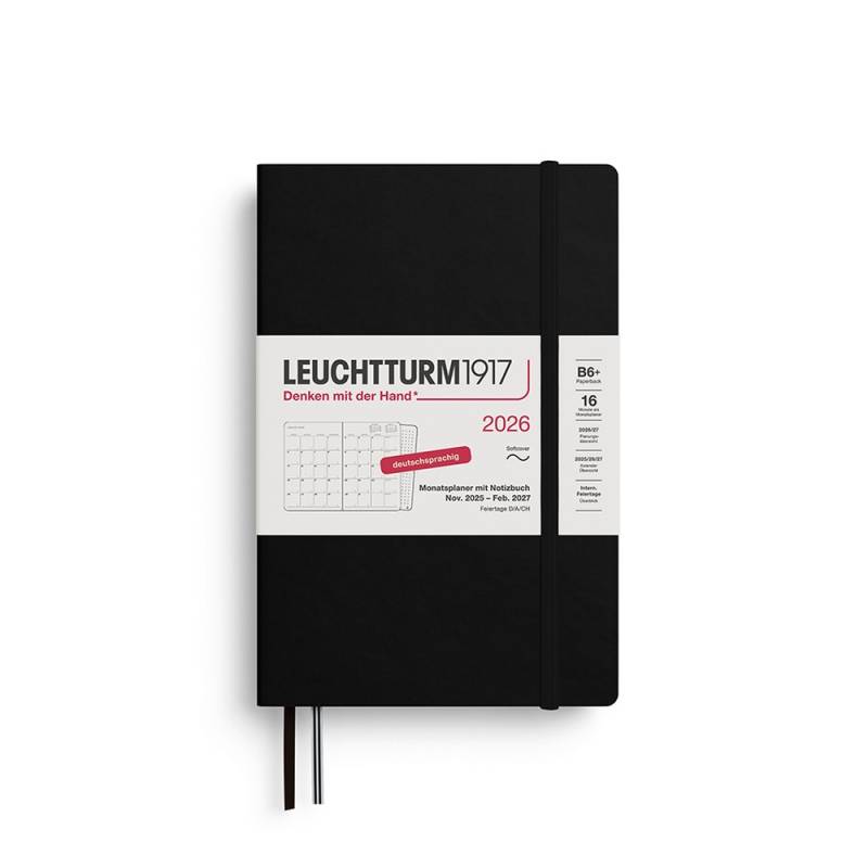 Leuchtturm1917 Monatsplaner & Notizbuch 2026 Paperback B6+ Softcover Schwarz von Leuchtturm1917