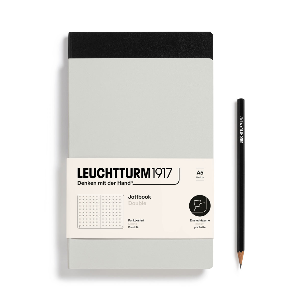 Leuchtturm1917 Notizheft Jottbook Medium A5 Light Grey/Schwarz Punktkariert 2 Stk. von Leuchtturm1917