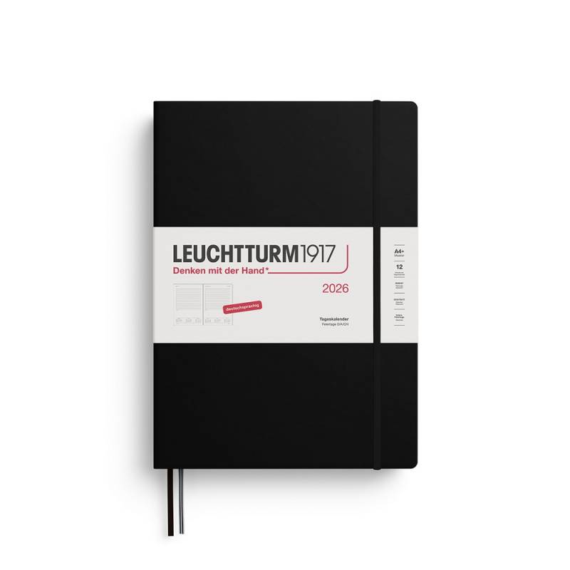 Leuchtturm1917 Tageskalender 1 Tag auf 1 Seite 2026 Master A4+ Hardcover Schwarz von Leuchtturm1917