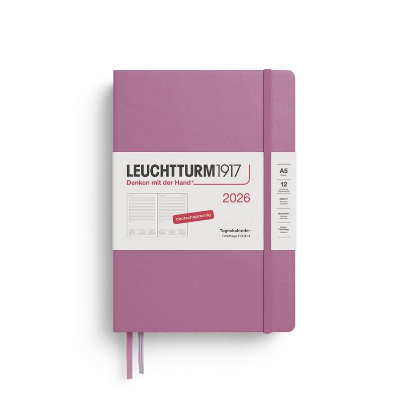 Leuchtturm1917 Tageskalender 1 Tag auf 1 Seite 2026 Medium A5 Hardcover Dusty Rose von Leuchtturm1917