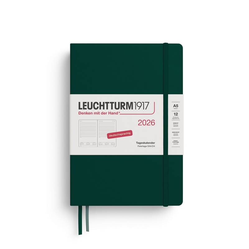 Leuchtturm1917 Tageskalender 1 Tag auf 1 Seite 2026 Medium A5 Hardcover Forest Green von Leuchtturm1917