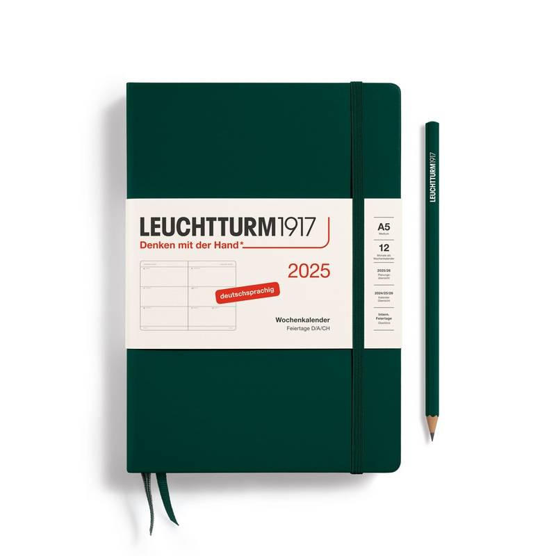 Leuchtturm1917 Wochenkalender 1 Woche auf 2 Seiten 2025 Medium A5 Hardcover Forest Green von Leuchtturm1917