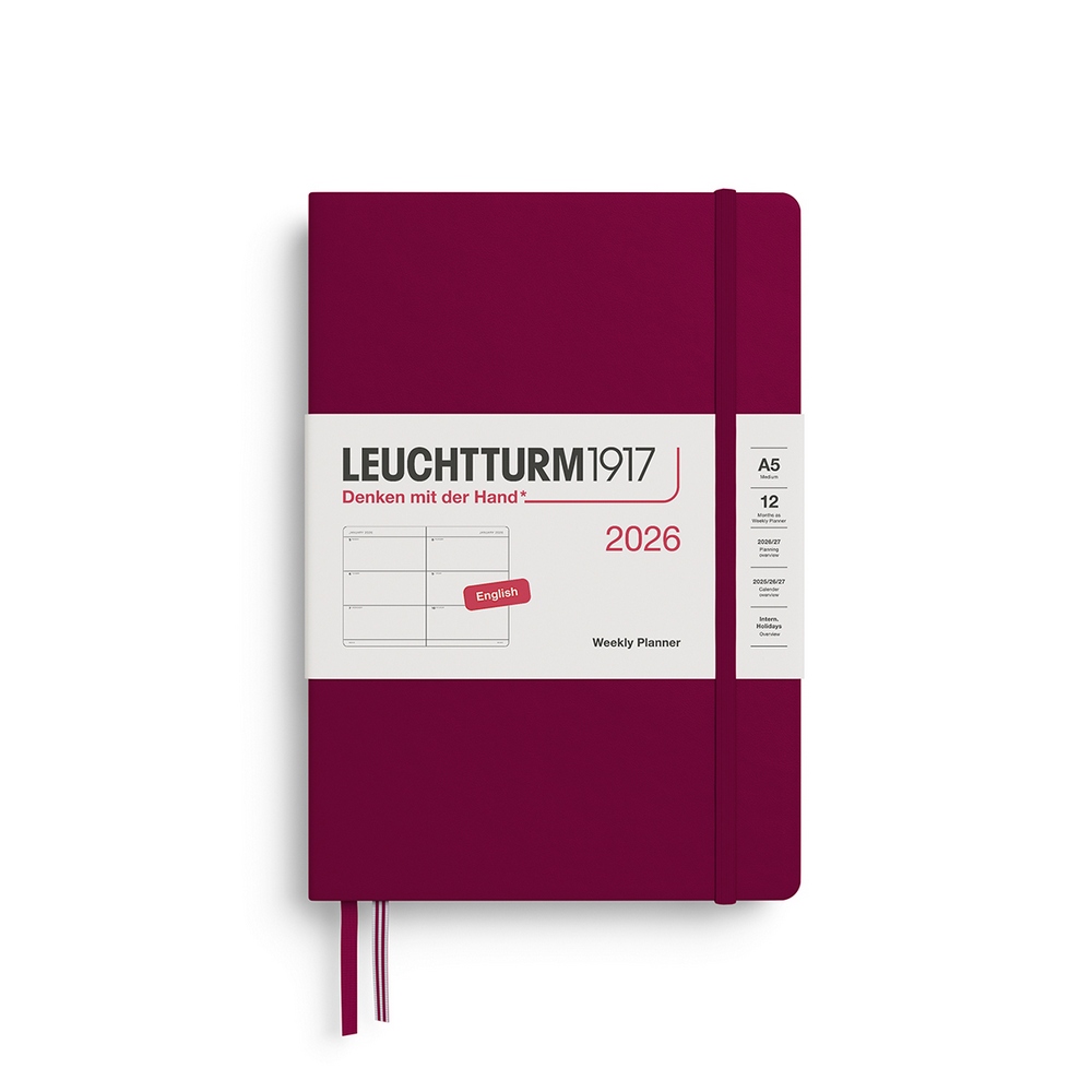 Leuchtturm1917 Wochenkalender 1 Woche auf 2 Seiten 2026 Medium A5 Hardcover Port Red Englisch von Leuchtturm1917