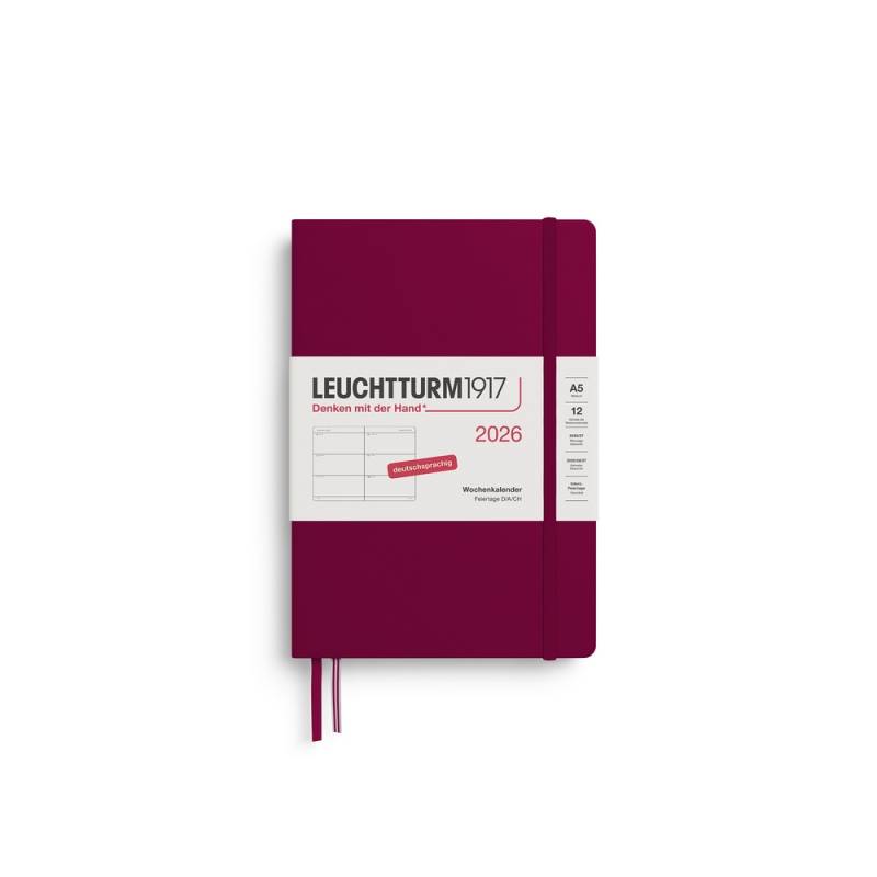 Leuchtturm1917 Wochenkalender 1 Woche auf 2 Seiten 2026 Medium A5 Hardcover Port Red von Leuchtturm1917
