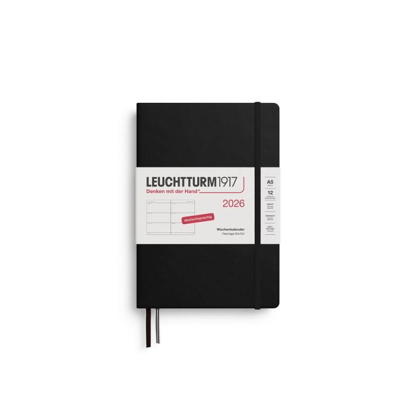 Leuchtturm1917 Wochenkalender 1 Woche auf 2 Seiten 2026 Medium A5 Hardcover Schwarz von Leuchtturm1917