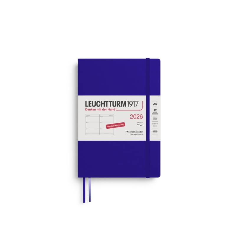 Leuchtturm1917 Wochenkalender 1 Woche auf 2 Seiten 2026 Medium A5 Softcover Ink von Leuchtturm1917