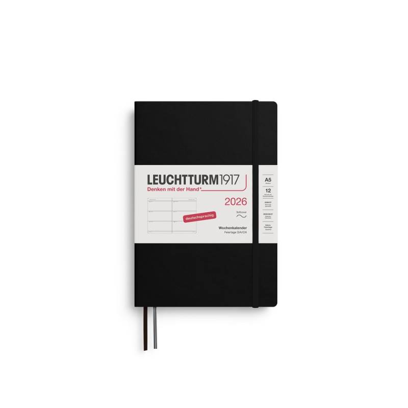 Leuchtturm1917 Wochenkalender 1 Woche auf 2 Seiten 2026 Medium A5 Softcover Schwarz von Leuchtturm1917