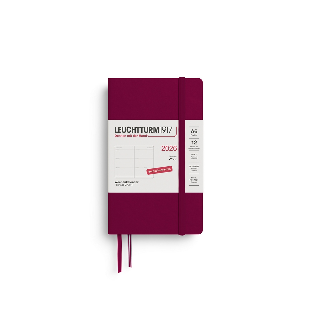 Leuchtturm1917 Wochenkalender 1 Woche auf 2 Seiten 2026 Pocket A6 Softcover Port Red von Leuchtturm1917