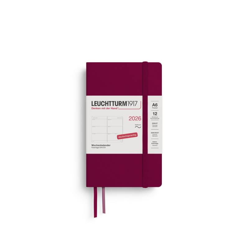 Leuchtturm1917 Wochenkalender 1 Woche auf 2 Seiten 2026 Pocket A6 Softcover Port Red von Leuchtturm1917