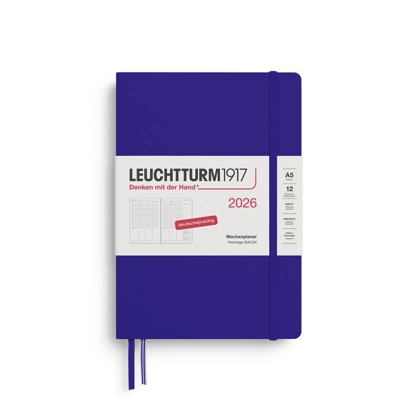 Leuchtturm1917 Wochenplaner 1 Woche auf 2 Seiten 2026 Medium A5 Hardcover Ink von Leuchtturm1917