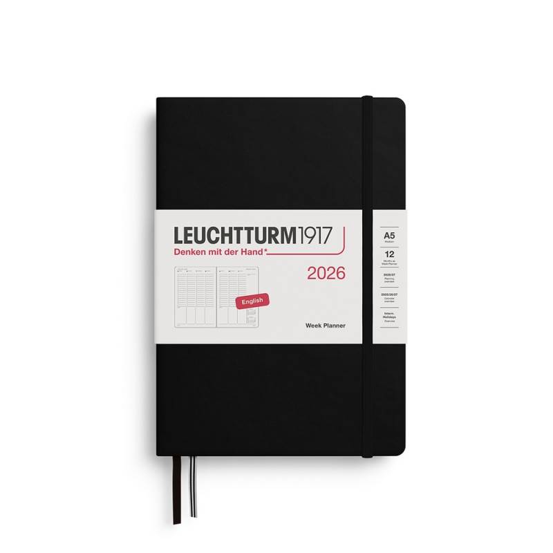 Leuchtturm1917 Wochenplaner 1 Woche auf 2 Seiten 2026 Medium A5 Hardcover Schwarz Englisch von Leuchtturm1917