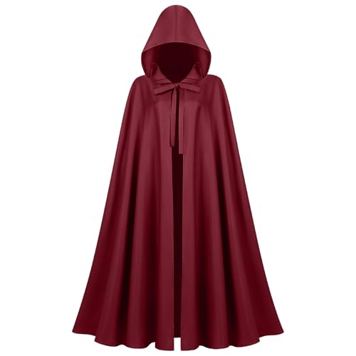 Leunsyoukin Grüner Umhang mit Kapuze, Renaissance-Umhang für Damen, Herren, Fantasy-Umhang, Kapuzenumhang, Halloween-Kostüme, Rot/Ausflug, einfarbig (Getaway Solids), free von Leunsyoukin