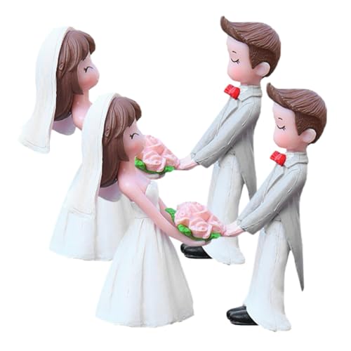 Levemolo 2 Paare Romantische Figuren aus Kunststoff Bonsai Deko für Hochzeit Valentinstag Wohnkultur Detailreiche DIY Cake Topper Weiß Liebevolle Geschenkidee von Levemolo