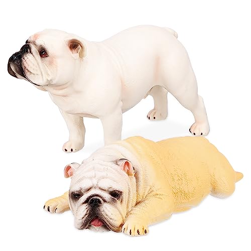 Levemolo 2stücke Bulldoggen Figuren Realistische Hund Dekorationsfiguren Aus Hochwertigem Für Wohnzimmer Desktop Und Märchengarten Dekoration Für Hundeliebhaber von Levemolo