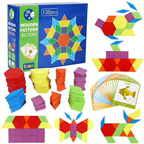 Lewo 130 Teilig Holzpuzzles Geometrische Formen Puzzle Bausteine Montessori Spielzeug Lernspielzeug Für Kinder Mädchen und Jungen ab 3 Jahr von Lewo