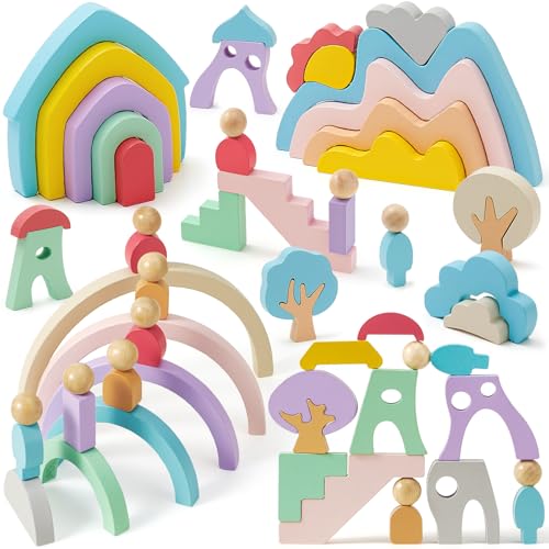 Lewo Holz-Stapelspielzeug für Kleinkinder 1–3, 46 Stück, stapelbare Bausteine mit kleinen Menschen/Baum/Haus/Berg, Montessori-Spielzeug, Geburtstagsgeschenke für Vorschulkinder 2 3 4 5 Jahre alt Lewo Holz-Stapelspielzeug für Kleinkinder 1–3, 46 Stück, stapelbare Bausteine mit kleinen Menschen/Baum/Haus/Berg, Montessori-Spielzeug, Geburtstagsgeschenke für Vorschulkinder 2 3 4 5 Jahre alt von Lewo