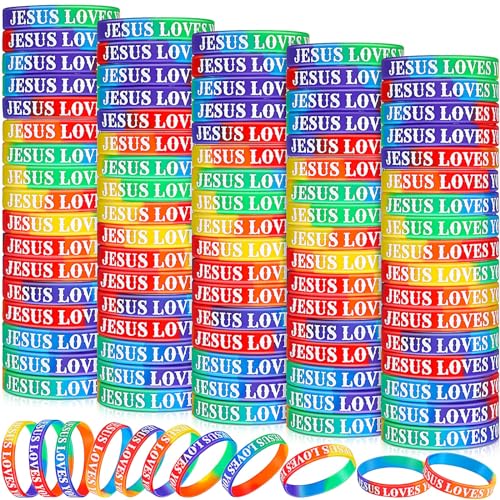 Lewtemi 100 Stück Jesus liebt dich, Silikon-Armband, bunt, Gummi-Armbänder, christliches Armband, Großpackung, motivierende Gummi-Armbänder für Männer und Frauen, Partygeschenke (Regenbogenfarbe) Lewtemi 100 Stück Jesus liebt dich, Silikon-Armband, bunt, Gummi-Armbänder, christliches Armband, Großpackung, motivierende Gummi-Armbänder für Männer und Frauen, Partygeschenke (Regenbogenfarbe) von Lewtemi