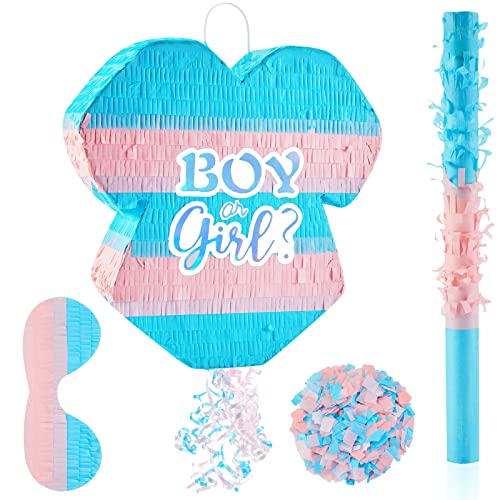Lewtemi 4-teiliges Piñata-Set mit Zugschnur, buntes Konfetti, Piñata-Stab und Augenbinde, Geschlechtsoffenbarung, Dekorationen, Geschlechtsoffenbarung, Ideen für Babypartys, Geschlechtsoffenbarung von Lewtemi