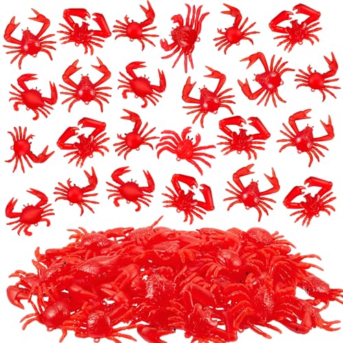 Lewtemi 50 Stück rote Mini-Krabben/Krebse, weiches TPR-Gummi, künstliche Krabbenmodelle, lebensechte Krebs-Dekorationen für Früherziehung, Lehrhilfen, Lebensmittelmodelle, Anhänger von Lewtemi