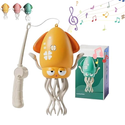 Krabbelndes, Tanzendes Oktopus-Spielzeug, Elektrisch, Interaktive Tanzrobotik Als Geschenk For Kinder, Automatisches Vermeidungs-Krabbel-Tanzsensor-Spielzeug Mit LED-Lichtern(Yellow,Fishing Rod) von LexTex