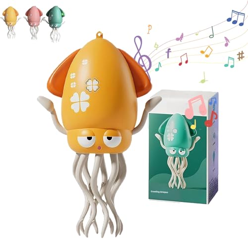 LexTex Krabbelndes, Tanzendes Oktopus-Spielzeug, Elektrisch, Interaktive Tanzrobotik Als Geschenk for Kinder, Automatisches Vermeidungs-Krabbel-Tanzsensor-Spielzeug Mit LED-Lichtern(Yellow,Basic) von LexTex