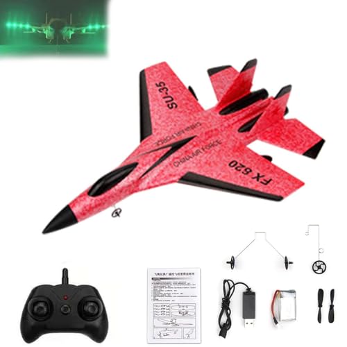 Su-35 Rc-Modell-Kampfjet Mit LED-Leuchten, 2-Kanal-Fernbedienung, Rc-Flugzeug, Schaumstoff-Kampfflugzeug for Erwachsene Im Freien, Per USB Wiederaufladbarer, Sturzfester Kampfsegler(Red) von LexTex