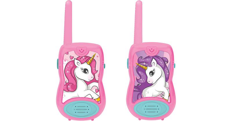 Einhorn Walkie Talkie bis zu 120 m Reichweite mit Gürtelclip rosa/weiß von Lexibook