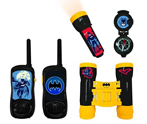 LEXIBOOK Batman - Set für Abenteuer - Walkie-Talkies 120m, Fernglas, Kompass, Taschenlampe, Schwartz/Gelb, RPTW11BAT von Lexibook