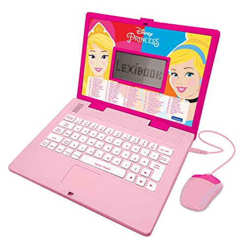 LEXIBOOK JC598DPi2 Disney Prinzessin, Lern- und zweisprachiger Laptop, Spanisch/Englisch, Mädchen, Spielzeug mit 124 Aktivitäten zum Lernen, Spielen und Musik von Lexibook