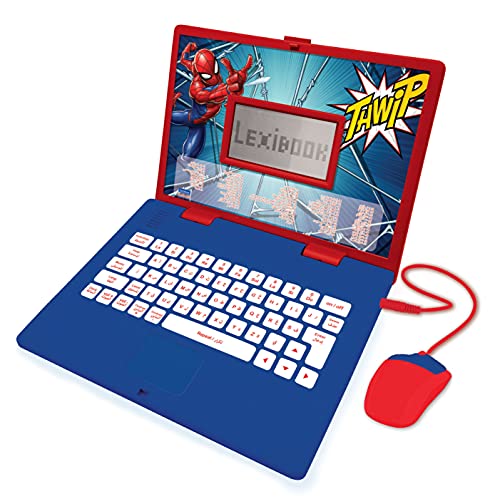 LEXIBOOK JC598SPi13 Mouse Pädagogischer und zweisprachiger Laptop Arabisch/Englisch-Spielzeug für Kind Kid 124 Aktivitäten, Lernen Sie Spiele und Musik mit Spider-Man-Rot/Blau, M von Lexibook