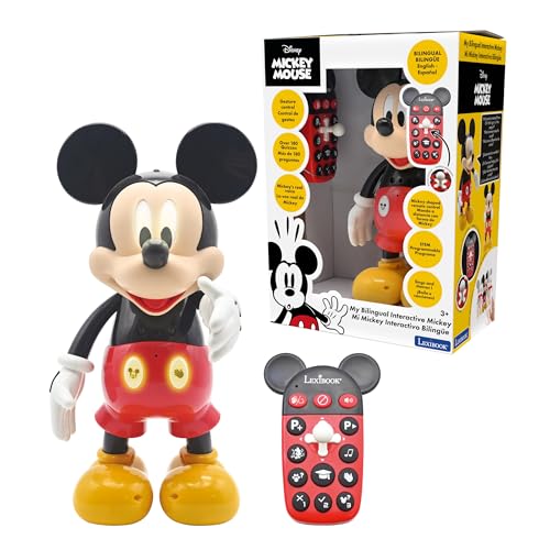 LEXIBOOK MCH01i2 Micky Maus Disney-Mickey-Roboter zweisprachig-Englisch/Französisch, 100 pädagogische Fragebögen, Lichteffekte, Tanzen, programmierbar, artikuliert, schwarz/rot von Lexibook