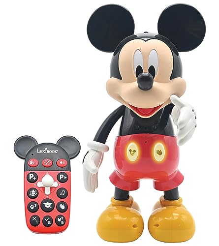 LEXIBOOK MCH01i2 Micky Maus Disney-Mickey-Roboter zweisprachig-Englisch/Französisch, 100 pädagogische Fragebögen, Lichteffekte, Tanzen, programmierbar, artikuliert, schwarz/rot von Lexibook