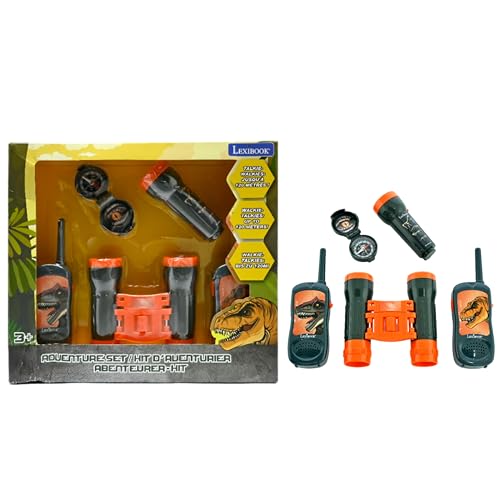 Lexibook, Dinosaurier, Abenteurer-Set für Kinder, Walkie-Talkies 120m, Fernglas, Kompass, Taschenlampe, Grau/orange, RPTW12DINO Lexibook, Dinosaurier, Abenteurer-Set für Kinder, Walkie-Talkies 120m, Fernglas, Kompass, Taschenlampe, Grau/orange, RPTW12DINO von Lexibook