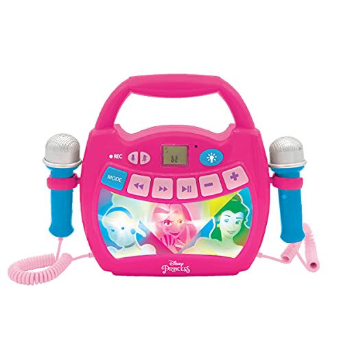 Lexibook, Disney Prinzessin, Tragbarer Karaoke-Digitalplayer für Kinder, Mikrofone, Lichteffekte, Bluetooth®, Aufnahme- und Stimmwechselfunktion, Pink, MP320DPZ von Lexibook
