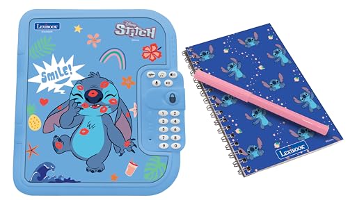 Lexibook, Disney Stitch - Elektronisches Tagebuch mit Stift und Notizbuch, interaktiv, passwortgeschützt, lustige Funktionen, Soundeffekte, Blau, SD50D von Lexibook