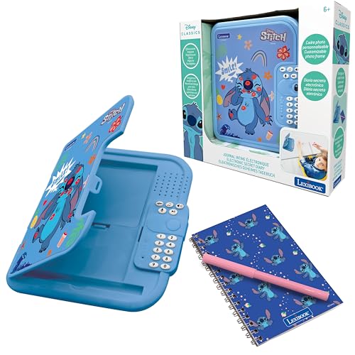 Lexibook, Disney Stitch - Elektronisches Tagebuch mit Stift und Notizbuch, interaktiv, passwortgeschützt, lustige Funktionen, Soundeffekte, Blau, SD50D von Lexibook