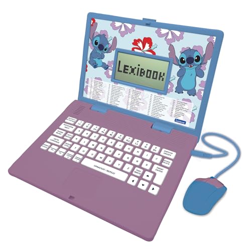 Lexibook, Disney Stitch JC598Di12 Zweisprachiger Englisch/Tschechischer Lerncomputer Spielzeug für Kinder mit 124 Sprachen, Schreiben, Mathematik, Logik, Musikaktivitäten und Spiele, Blau von Lexibook
