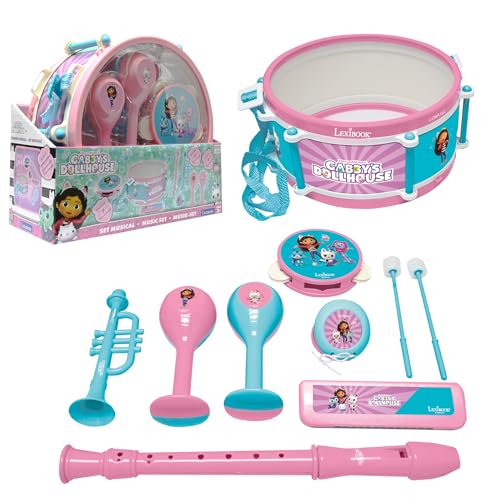 Lexibook, Gabby's Dollhouse, Set mit 7 Musikinstrumenten (Trommel, Maracas, Kastagnetten, Mundharmonika, Flöte, Trompete, Tamburin), Musikspielzeug, handlich zum Mitnehmen, rosa/blau, K360GDH von Lexibook