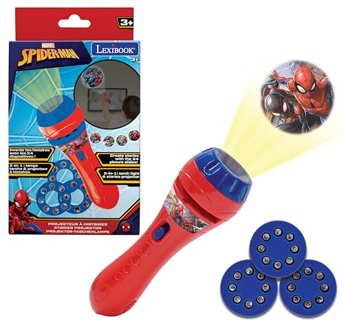 Lexibook Geschichten Projektor, Spider-Man Taschenlampe und Projektor mit 3 Scheiben, 24 Bilder, erstellen Sie Ihre eigenen Geschichten, LTC050SP von Lexibook