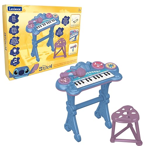 Lexibook, elektronisches Stitch-Keyboard mit Sitz und Mikrofon, 24 beleuchtete Tasten zum Musizierenlernen und Aux-In-Kabel, Blau, K707D von Lexibook
