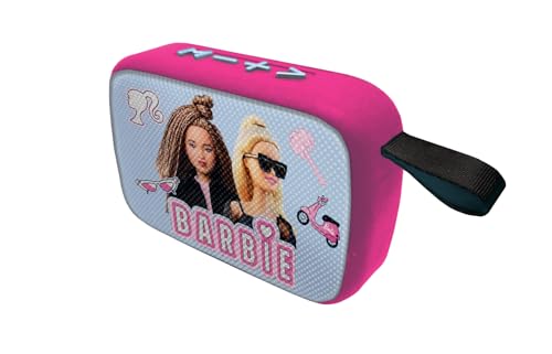 Lexibook BT018BB Mattel Barbie-Tragbarer Bluetooth-Lautsprecher, kabellos, USB-C, SD/TF-Karte, wiederaufladbarer Akku, blau/rosa von Lexibook