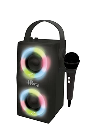 Lexibook BTP180BKZ Lautsprecher iParty-Tragbarer Bluetooth-Lichtlautsprecher mit Mikrofon, Stereoanlage, Lichteffekten, Karaoke, Kabelloser, USB, SD-Karte, Akku, Schwarz, Einheitsgröße von Lexibook
