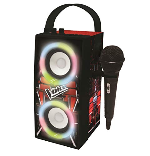 Lexibook BTP180TVZ The Voice Tragbarer Bluetooth-Lichtlautsprecher mit Mikrofon, Stereoanlage, Lichteffekten, Karaoke, Kabelloser, USB, SD-Karte, Akku, Schwarz/Rot von Lexibook