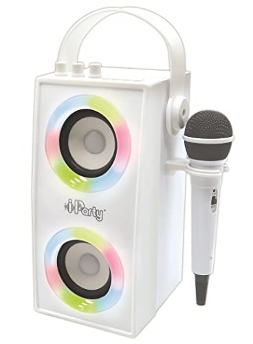 Lexibook BTP180Z iParty-Tragbarer Bluetooth-Lichtlautsprecher mit Mikrofon, Stereoanlage, Lichteffekten, Karaoke, Kabelloser, USB, SD-Karte, Akku, weiß von Lexibook
