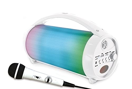 Lexibook BTP585Z iParty-Tragbarer Bluetooth-Lichtlautsprecher mit Mikrofon, Stereoanlage, Lichteffekten, Karaoke, Kabelloser, UKW-Radio, USB, SD-Karte, Akku, weiß von Lexibook