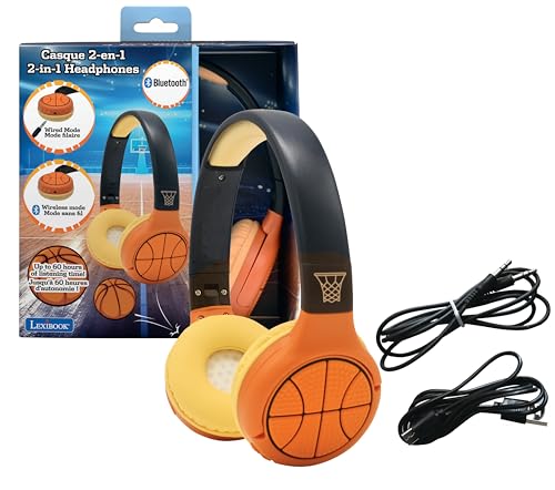 Lexibook - Basketball - 2-in-1 Bluetooth- und kabelgebundene Kopfhörer mit Mikrofon und Steuerungstaste, faltbar und verstellbar, wiederaufladbarer Langzeitakku, HPBT010BA von Lexibook