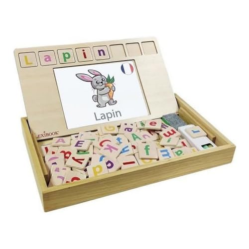 LEXIBOOK EDU100i1 Bio Toys Wortschule, zweisprachig Französisch/Englisch, Holzspiel, 50 Wortkarten, Alphabet, Lernspiel, Einheitsgröße von Lexibook